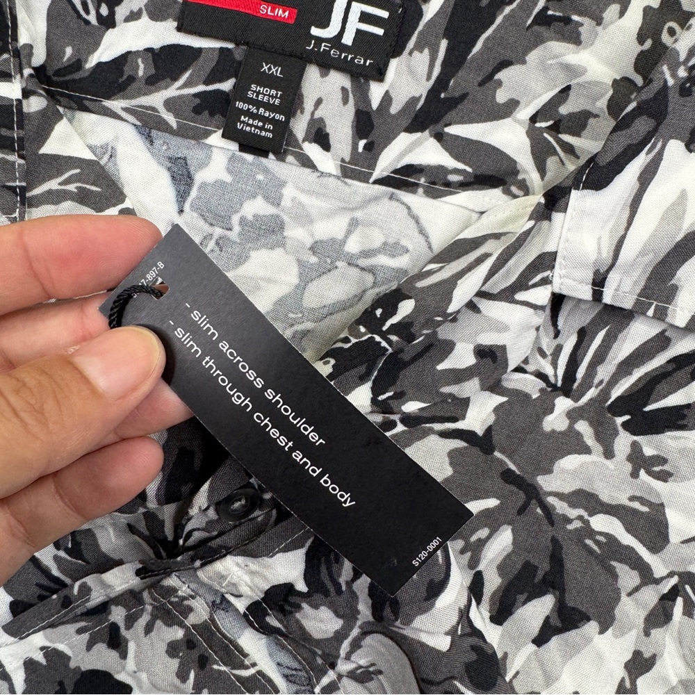 NEW JF  J. Ferrar Men's Black Gray White Floral casual Shirt men’s size XXL Slim - Picture 13 of 15
